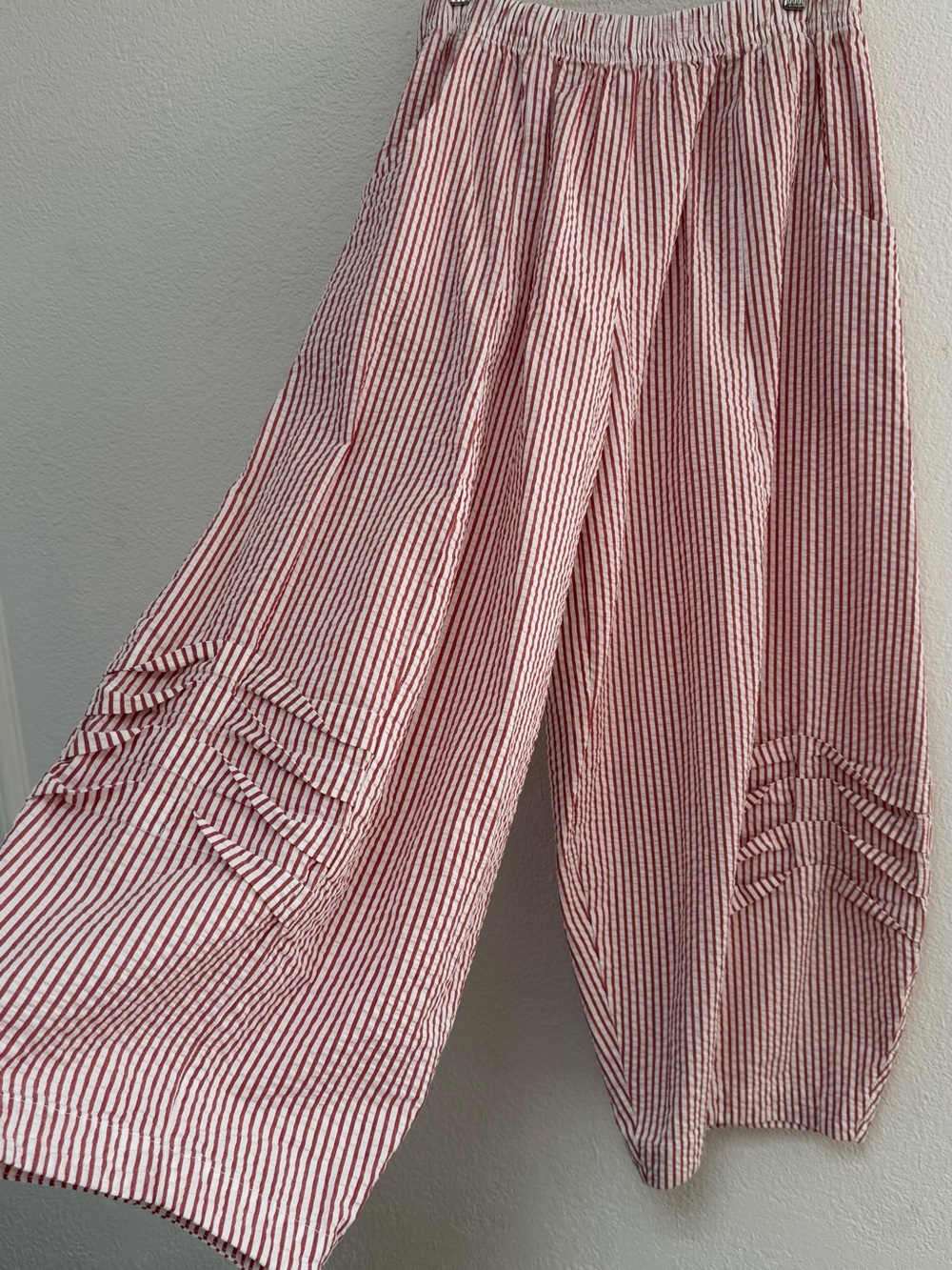 Casual Red & White Striped Wide-Leg Pants